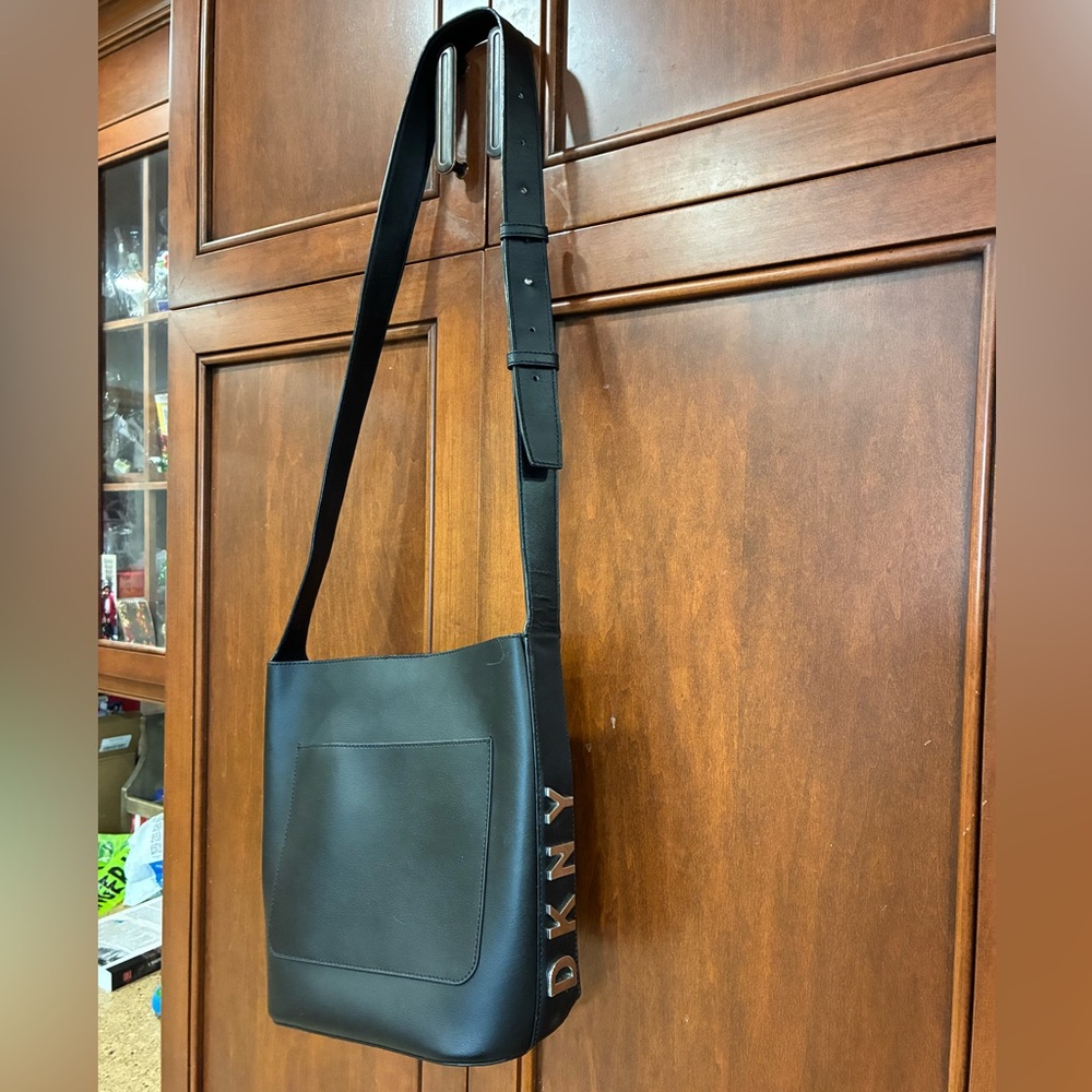 DKNY Black Leather Messenger Bag
